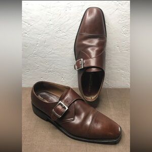 Pronto Uomo Firenze Men's Monk Strap Dress Shoes Brown Leather Size 10.5 Italy